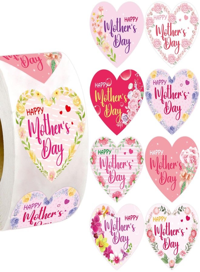 WorldBazaar Mother's Day Stickers for Kids Roll 500 Pcs Floral Mothers Day Gift Decorative Labels Heart Stickers for Envelope Party Favors Decorations - Image 1